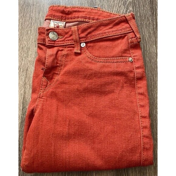 True Religion Jeans Women’s Sz 27 Halle Mid Rise Denim Orange Red Made In USA - Picture 16 of 16
